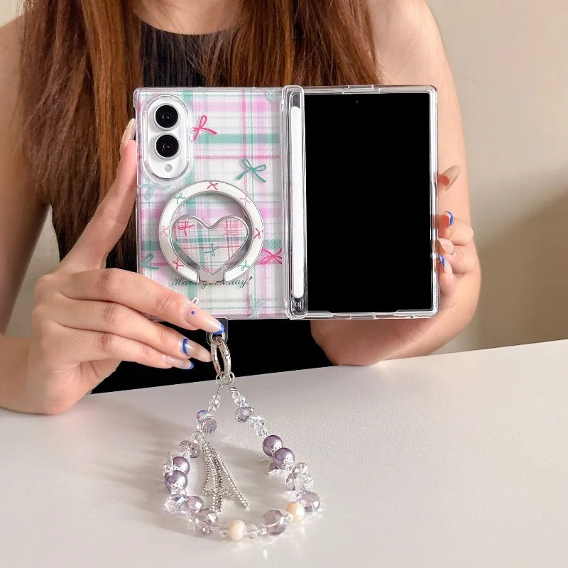 Ins plaid bow for Samsung z fold8 wide folding phone case Galaxy ZFlip8 case