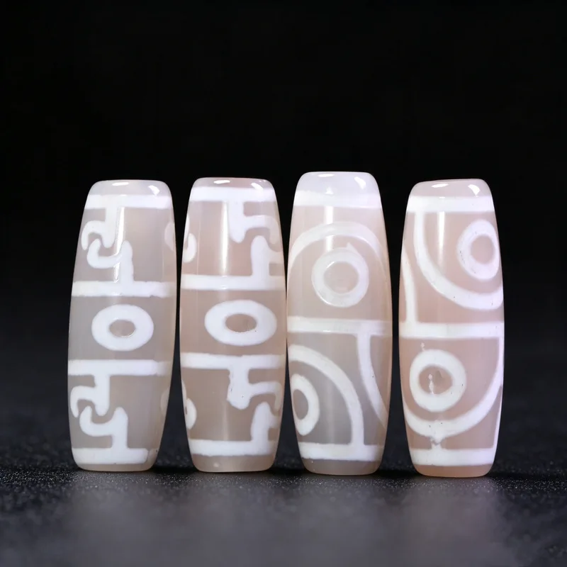 Old Mine Agate White Ice Chalcedony Lotus Master's Dharma Instrument, Ruyi Four-Eyed Dzi Loose Bead Access
