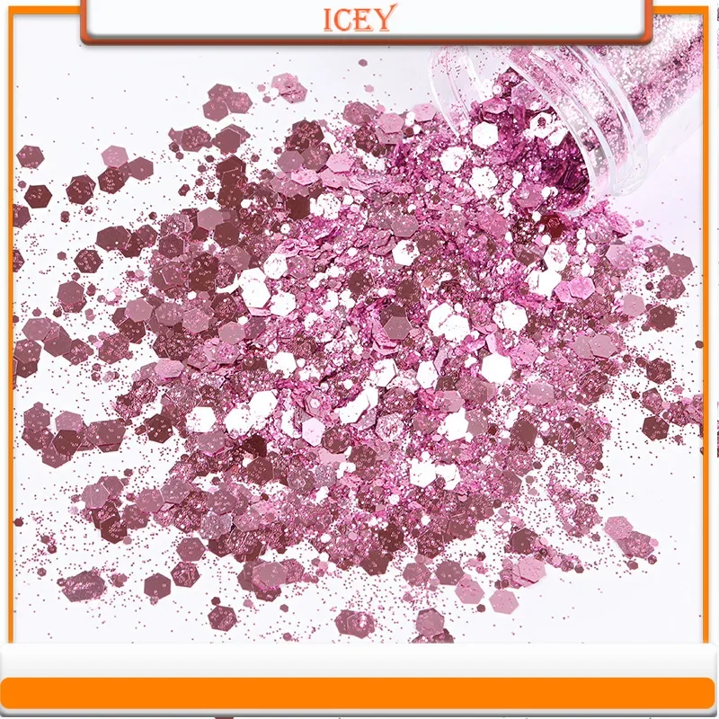 Icey Beauty 10ml Rose Gold Nail Enhancement Large Sequin Decoration Pink Purple Series Gold Onion Powder Mixed Nail Glitter