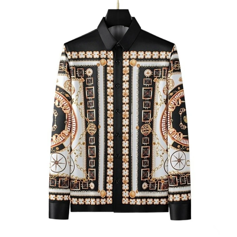 

Luxury Printed Long Sleeved Shirt Men Palace Style Casual Social Men's Shirt High Quality Banquet Party Shirts Camisa Masculina