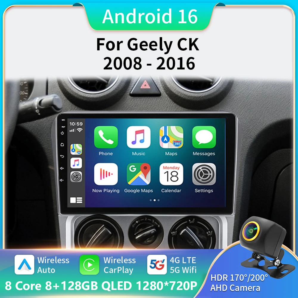 Android 16 Carplay Auto 2K Screen Car Radio Multimedia Video Player For Geely CK 2008 - 2016 Autoradio GPS Stereo Head Unit 2din
