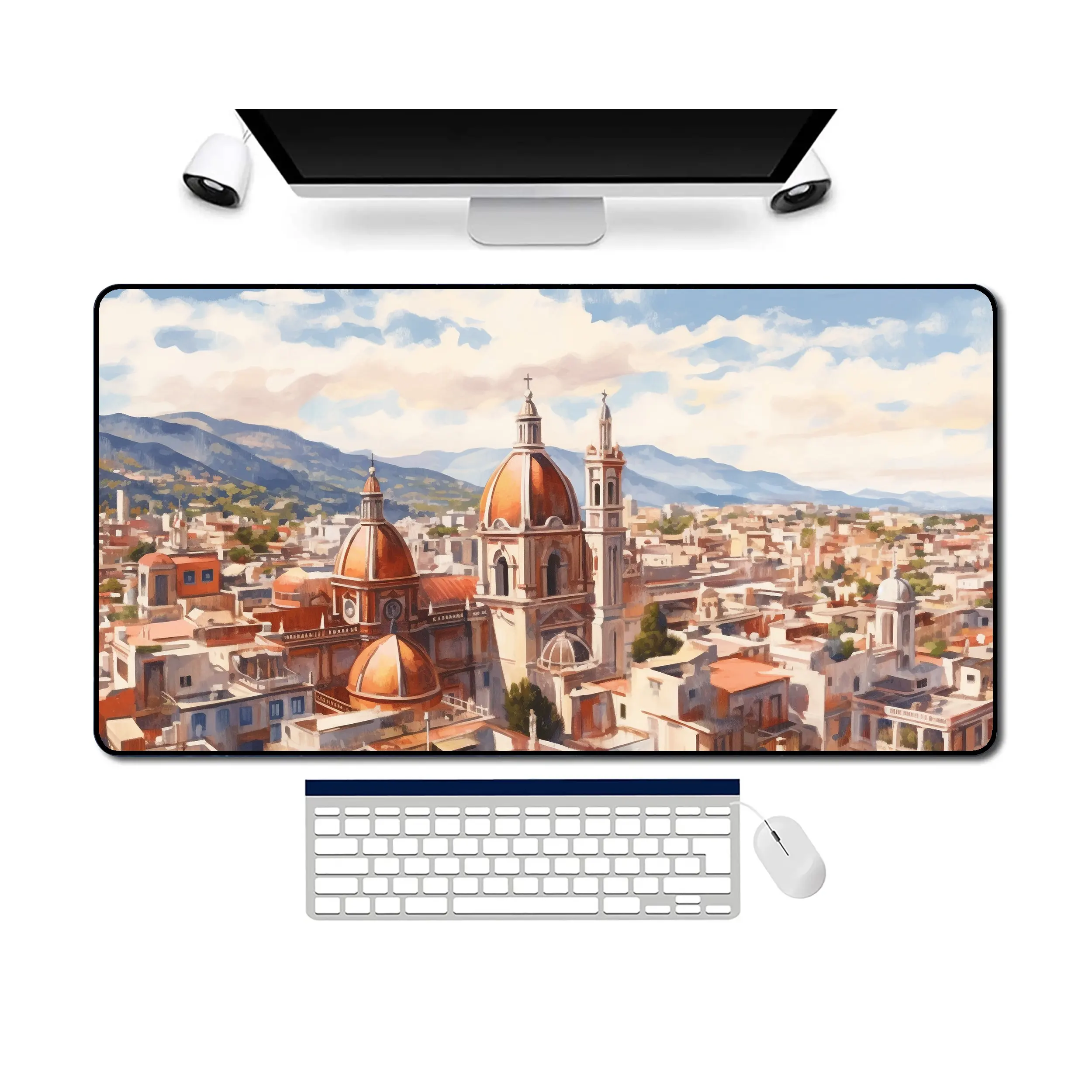 Mexico City Watercolor Deskmat,non-slip and Waterproof Mousepad,office and Gaming Desk Decorative Mat,a Perfect Gift for Friends