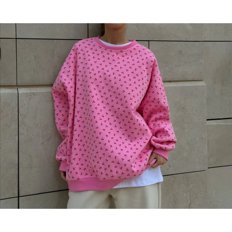 

Cherry Printed Sweater Autumn and Winter Street Top