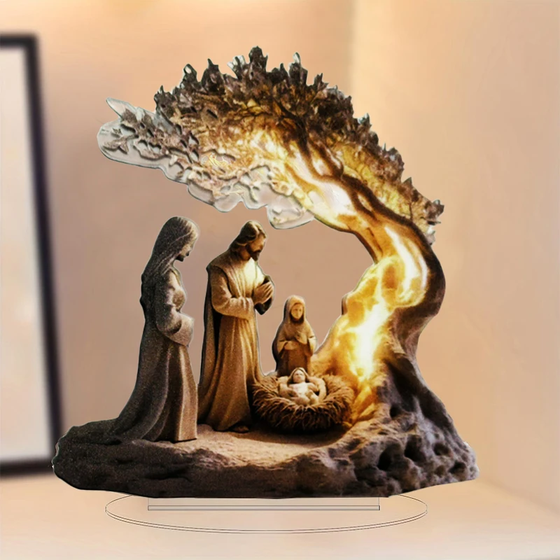 Collectible Nativity Figurine Set Easter Themed Tabletop Religious Christmas Display forHome Ornamental Holiday Scene Decoration