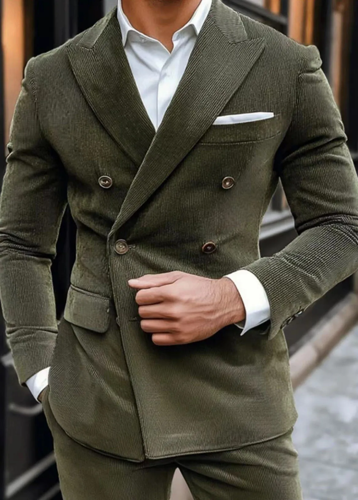 

Corduroy Double Breasted Suits For Men Casual Wedding Groom Tuxedo Male Fashion Hot Sale 3 Pieces Jacket Vest Pants
