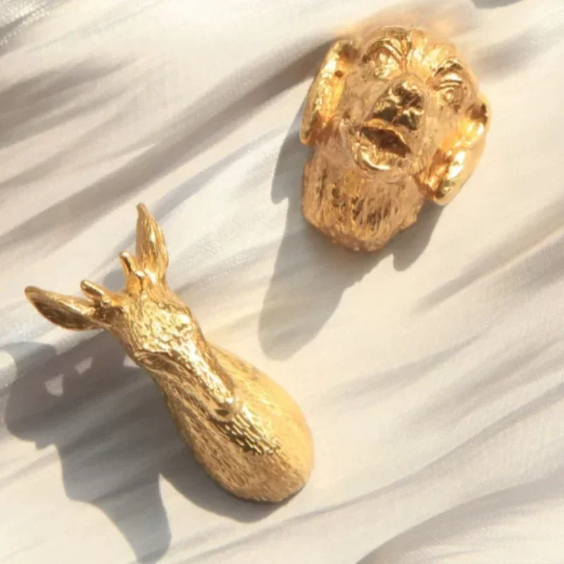 Retro Dresser Wardrobe Knobs Animal Shape Furniture Handle Copper Color Drawer Knobs Gold Kitchen Handles Door Pulls Hardware
