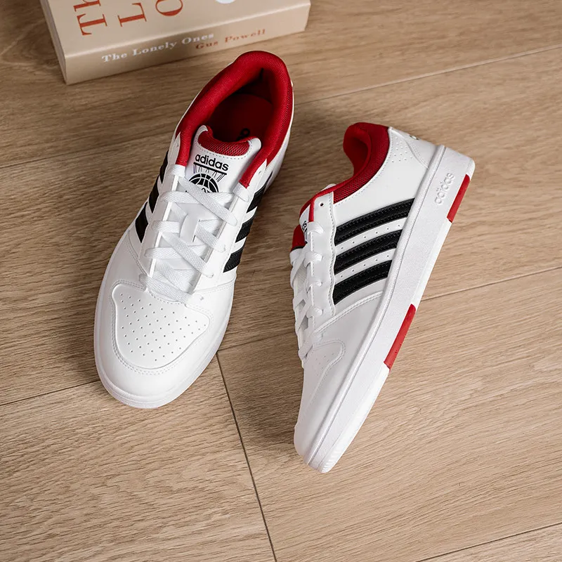 Adidas Hoops Classic KI1061 Men Low Top Skateboard Shoes Synthetic Upper Rubber Outsole White Black Red Casual Sneakers 2026 New