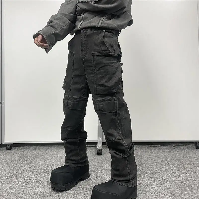 

Dark Style Workwear Jeans Bomber Paratrooper Washed out Dirtied High Street 2025 Spring Low Waist Long Pants Casual Jeans