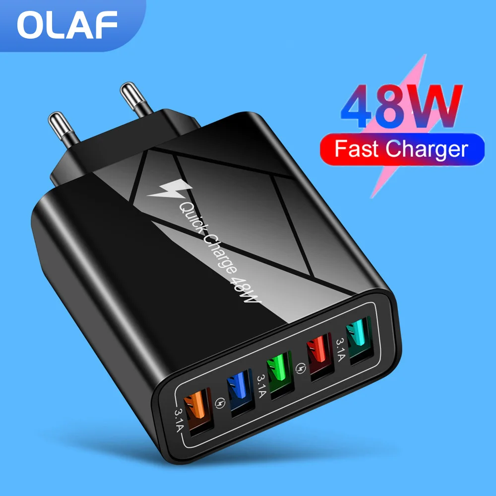 EU/US Plug USB Charger 48W QC 3.0 Fast Charge For Phone Adapter For iPhone 13 Pro Max Sumsung Xiaomi Tablet Wall Mobile Charger