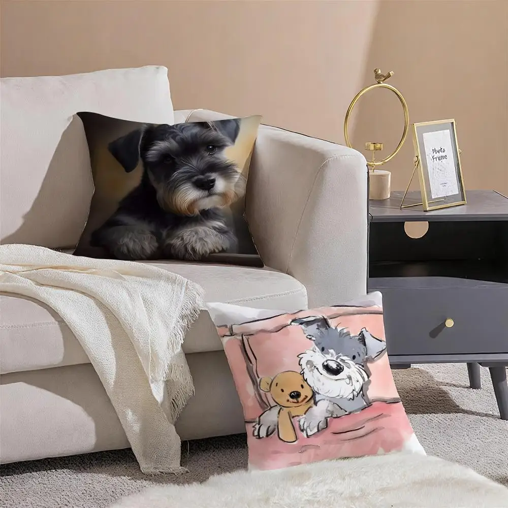 Miniature Schnauzer Cushion Cover Linen Pillowcase Cover Soft Decor for Sofa Home Room