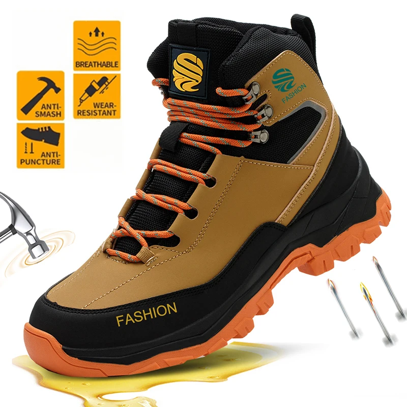 

Work Boots Indestructible Safety Shoes Men Steel Toe Shoes Puncture-Proof Sneakers Men Waterproof Work Shoes Male Tactical Boots