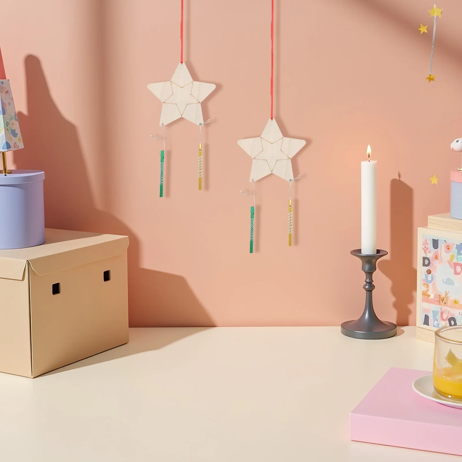 12Sets Kids DIY Houten Ster Windgong Craft Kits Onvoltooide Houten Kunst Ambachtelijke Benodigdheden Verjaardagsfeestje Schoolprojecten Decoraties