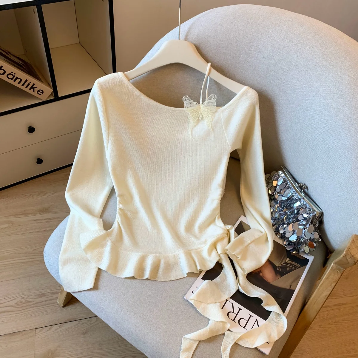 

Рекомендованный Эмили Клуд женский облегающий трикотажный топ с оборками на плечах, складчатым подолом, длинными рукавами, повседневный, модный