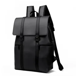 Mochila De Cuero Negro para hombre, bolso de viaje genuino, informal, para la escuela, a la moda, grande, para ordenador portátil, piel suave, 14 unidades