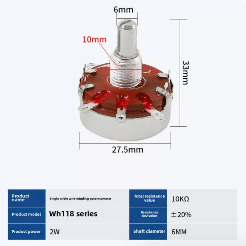 2PCS WH118 2W 1K 2K2 3K3 4K7 5K6 10K 22K 33K 47K Ohm Variable Resistors Rotary Carb WTH118-1A Single coil Carbon film Potentiome