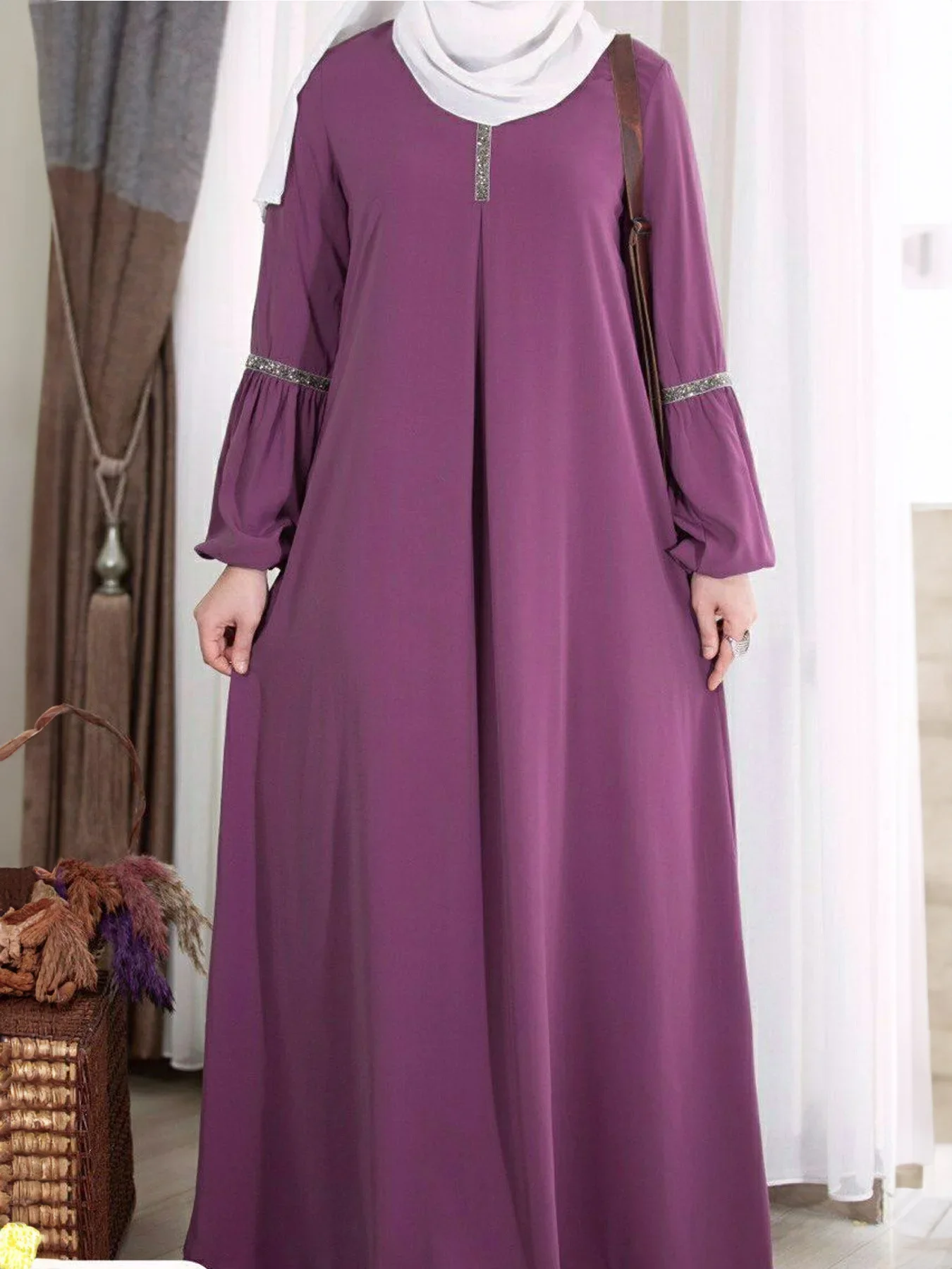 Robe Ramadan Plain Abaya Dubai Turkey Muslim Hijab Dress Long Sleeves Sequins Abayas for Women Sundress Islam Clothes Kaftan