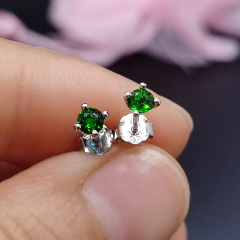 

Prevent Allergy Stud Earrings Solid 925 Silver Diopside Earrings for Daily Wear 3mm Total 0.2ct Natural Chrome Diopside Jewelry
