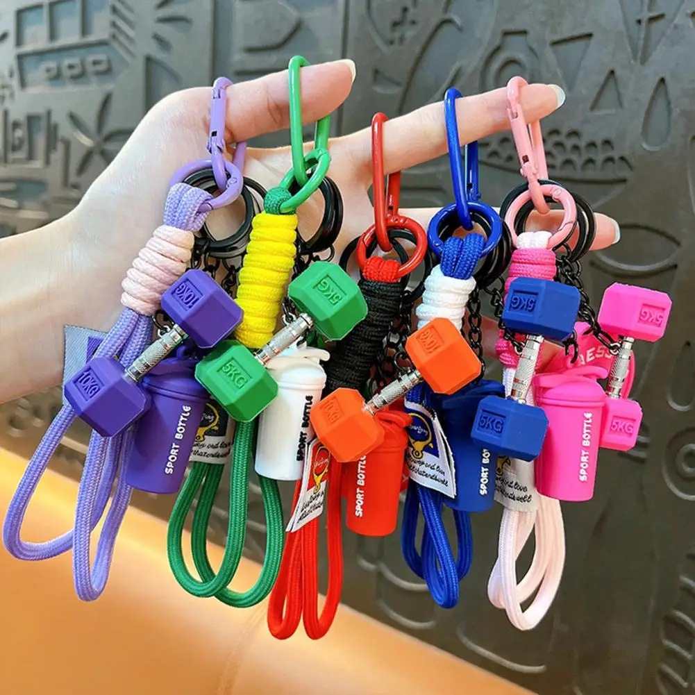 Fitness Keychain Multifunctional Keychain Pendant with Woven Lanyard Fitness Dumbbells Barbell Plates Charm Portable Sports