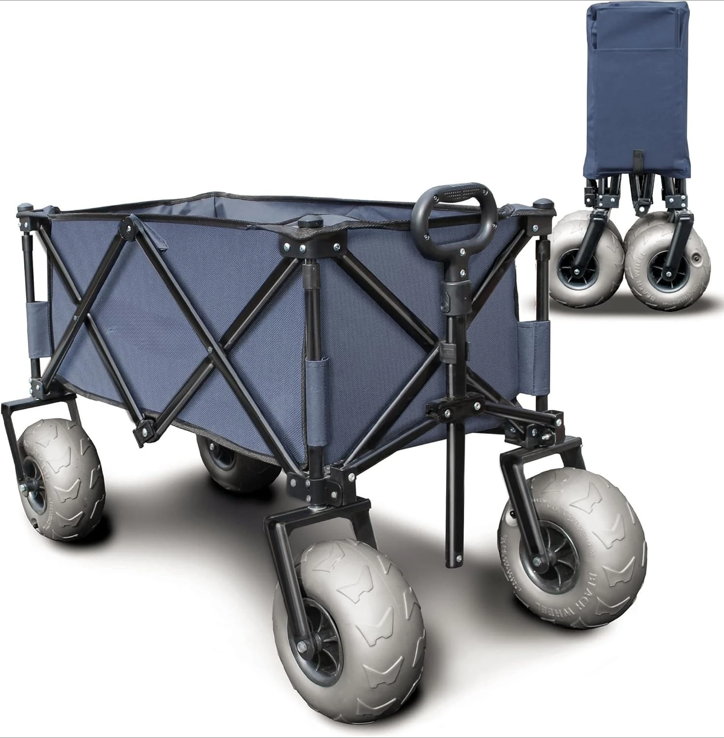 Beach Wagon with Big Wheels for Sand - All Terrain Steel Frame Utility Cart with 9" Pneumatic Tires, Collapsible Folding Design