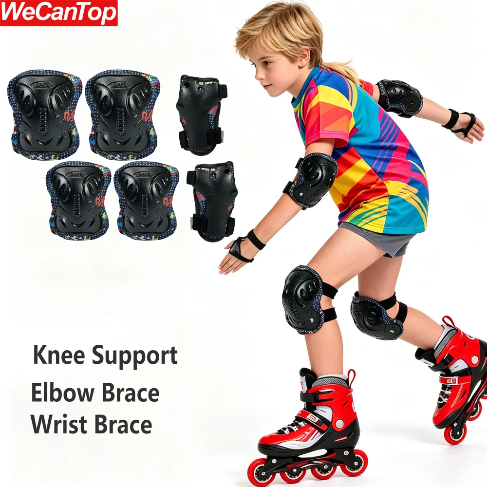 6PCS Kids Protective Gear Set with Knee Pads, Elbow Pads & Wrist Guards, for Skating Cycling Bike Scooter, Toddler Multi-Sport