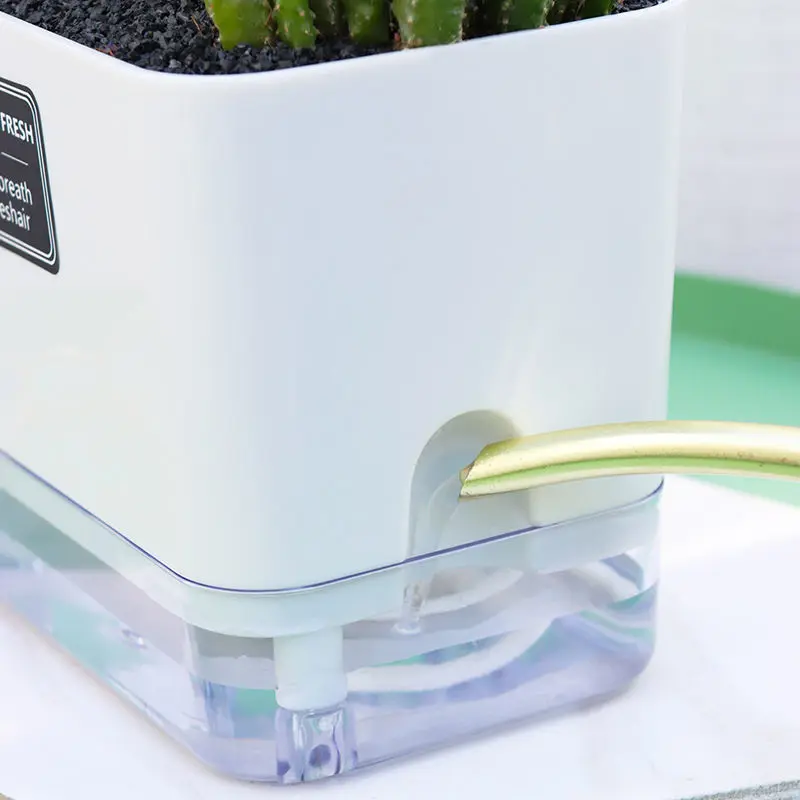 Rectangular Self Watering Flowerpot Cotton Rope Automatic Suction Planter Transparent Plastic Square Plants Pot