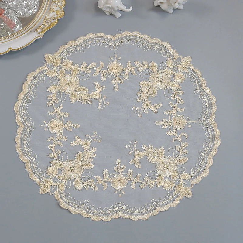 

HOT Round beige flower Embroidery table cloth cover wedding party tablecloth kitchen Christmas Table decoration and accessories