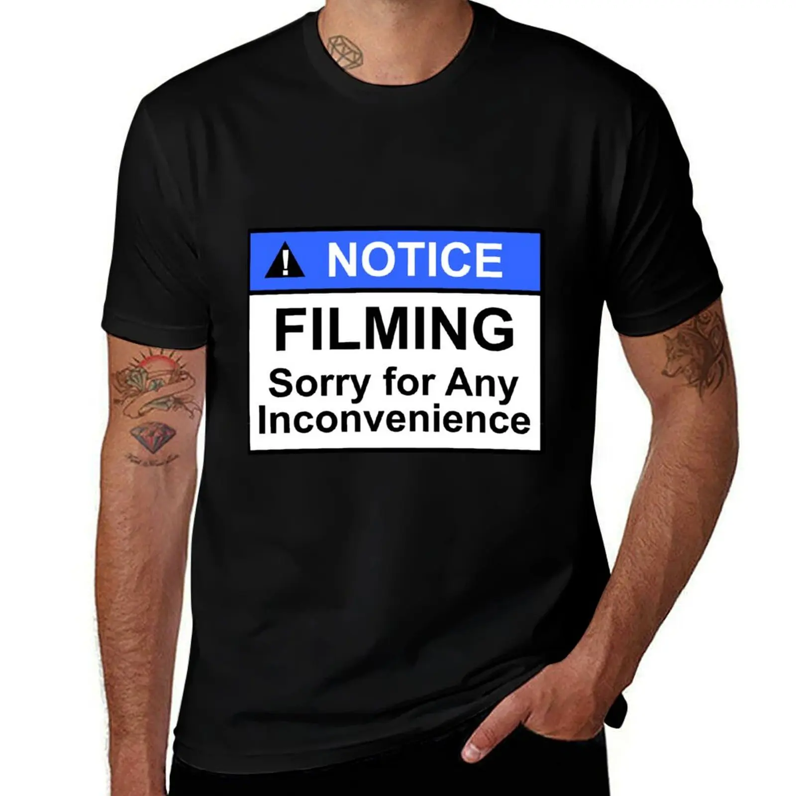 Notice filming sorry for any inconvenience sign design T-Shirt Standard Fit Solid Tee Shirt