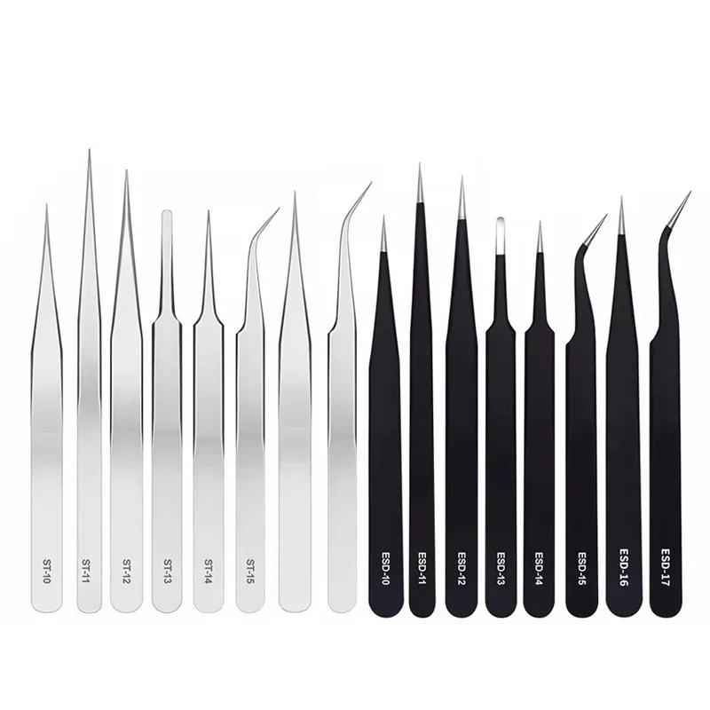 Industrial ESD Anti-static Stainless Steel Tweezers Set Mobile Phone Disassembly Repair Tools