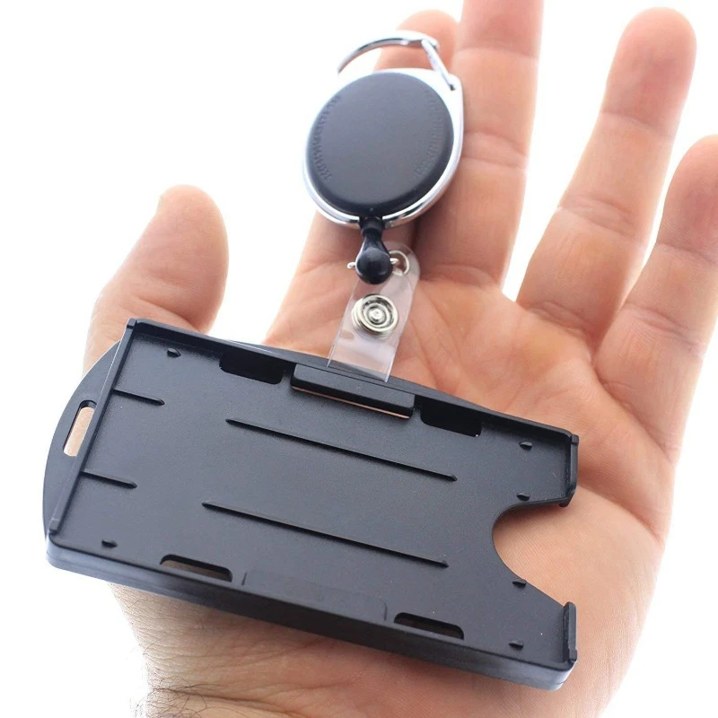 1Set Black Working Permit Case Horizontal Vertical Dual Purpose Badge Holder ID Credit Card Protector Sleeve Covers Badge Reel