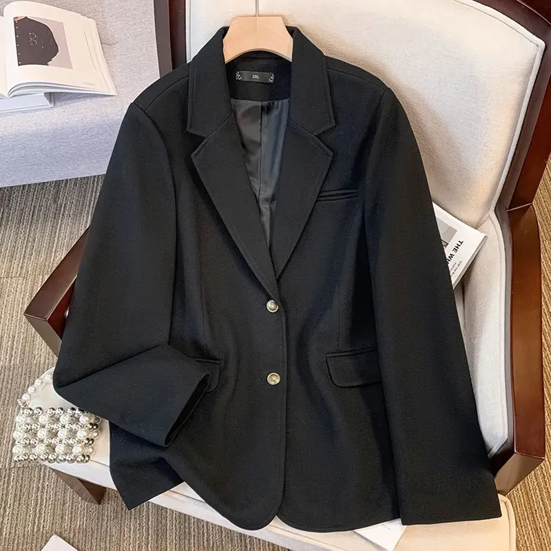 Insozkdg Retro Brown Women Autumn Winter Straight Solid Blazers Single Breasted Front Shoulder Female Temperament Suit Jackets