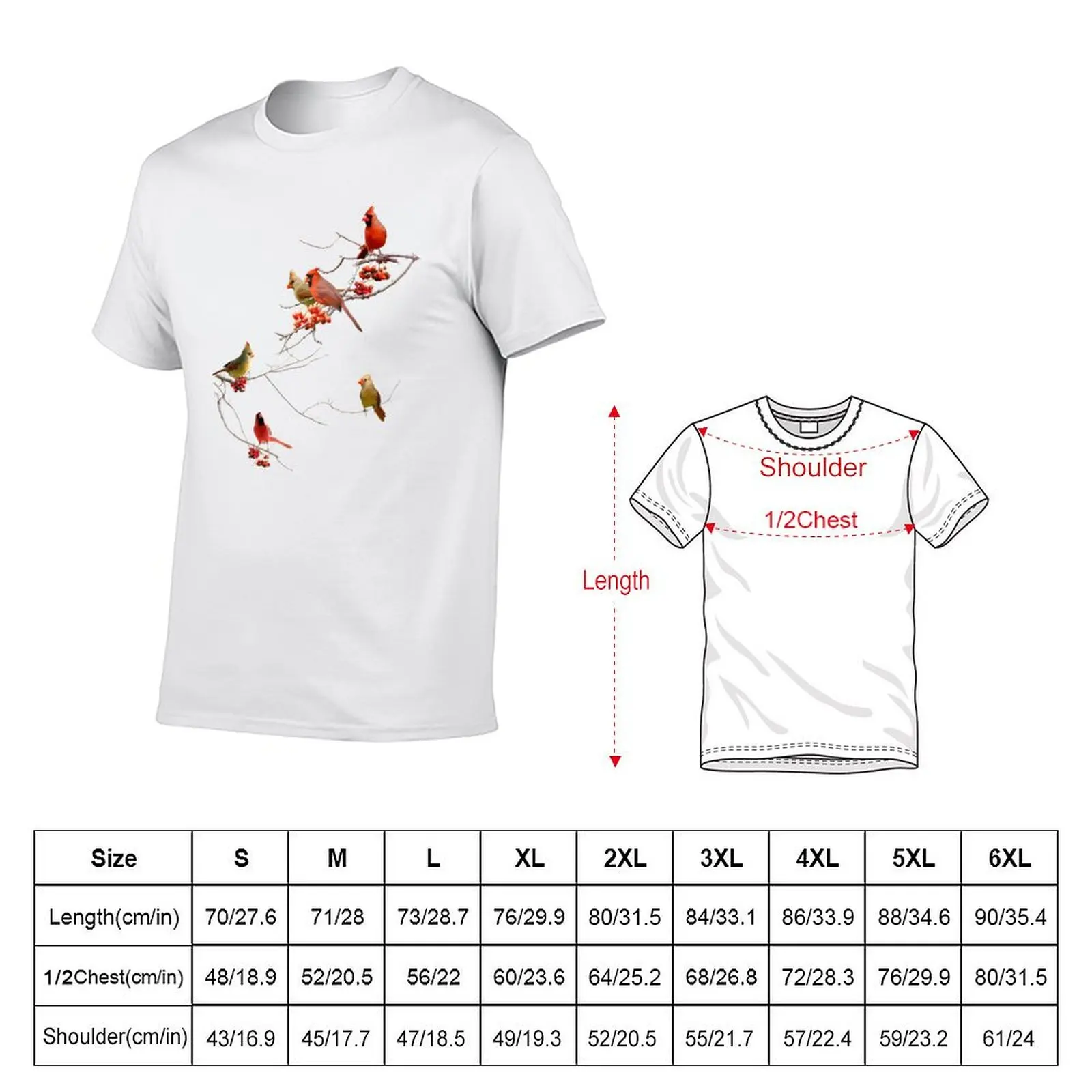 Cardinals Perching On Branches T-Shirt Sweat Resistant Workout Tee Shirt