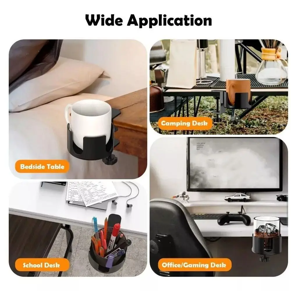 Anti-Spill Desk Cup Holder Clamp Adjustable Black Large Cup Mug Holder Household Aluminum Alloy Desk Drink Bottle Holder