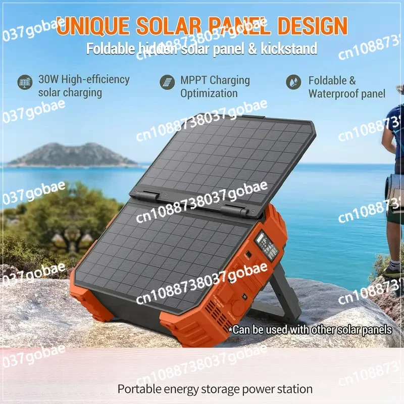 Portable Power Station Built-In Panel, 614WH/192000MAh LiFePO4 Battery Pack, 600W Solar Generator with AC/DC/USB/PD