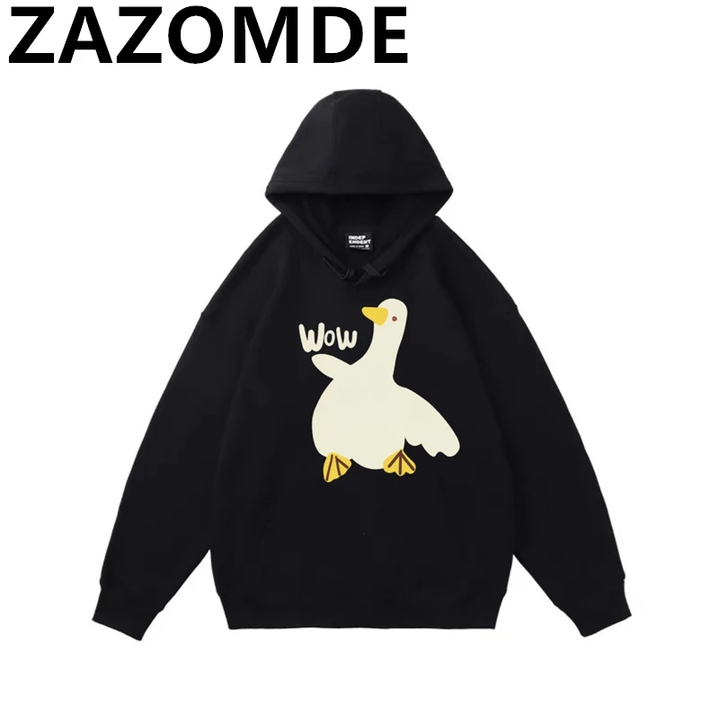 ZAZOMDE New Cartoon Duck Pattern Couple Hoodie Hip Hop Vintage Pullover Sweatshirt Fashion Casual Oversized Hooded Streetwear