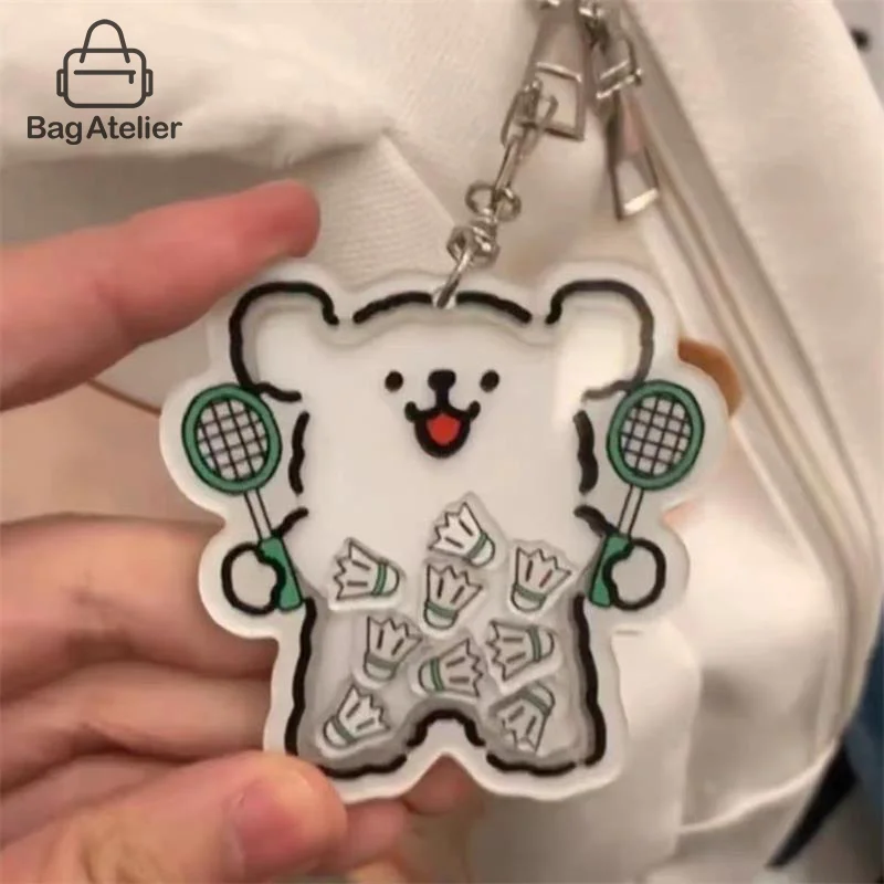 

Acrylic Key Holder Shake Ball Puppy Keychain Hanger Cartoon Shake Football Key Ring Creative Rocking Tennis Keychain Shared Gift