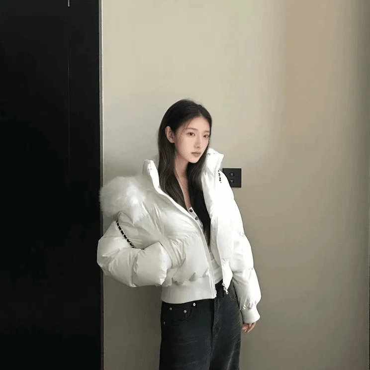

Женское зимнее пальто корейского Sle Thiened ort Cotton Jaet с капюшоном и меховым воротником Bread Ape Warm Faionable Zipper Clo...