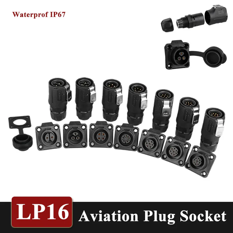 

LP16 2 3 4 5 7 8 9 Pin Aviation Plug Panel Socket Outdoor All Plastic Cable Waterproof Connector Male Female Joint fo 3-9MM Wire