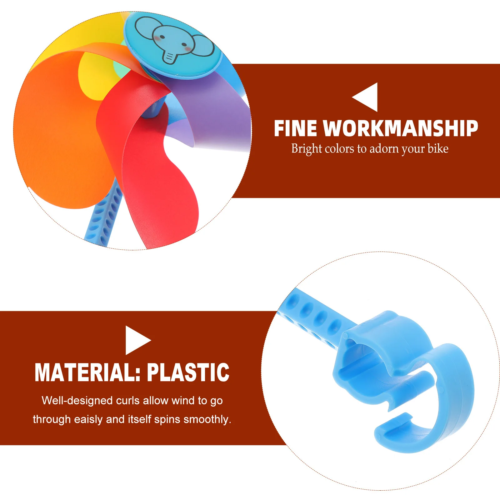 2 قطعة طاحونة هوائية ذات ألوان زاهية عجلة بلاستيكية سهلة التركيب مقود الدراجة هدية لعبة نافذة الرياح البلاستيكية #1