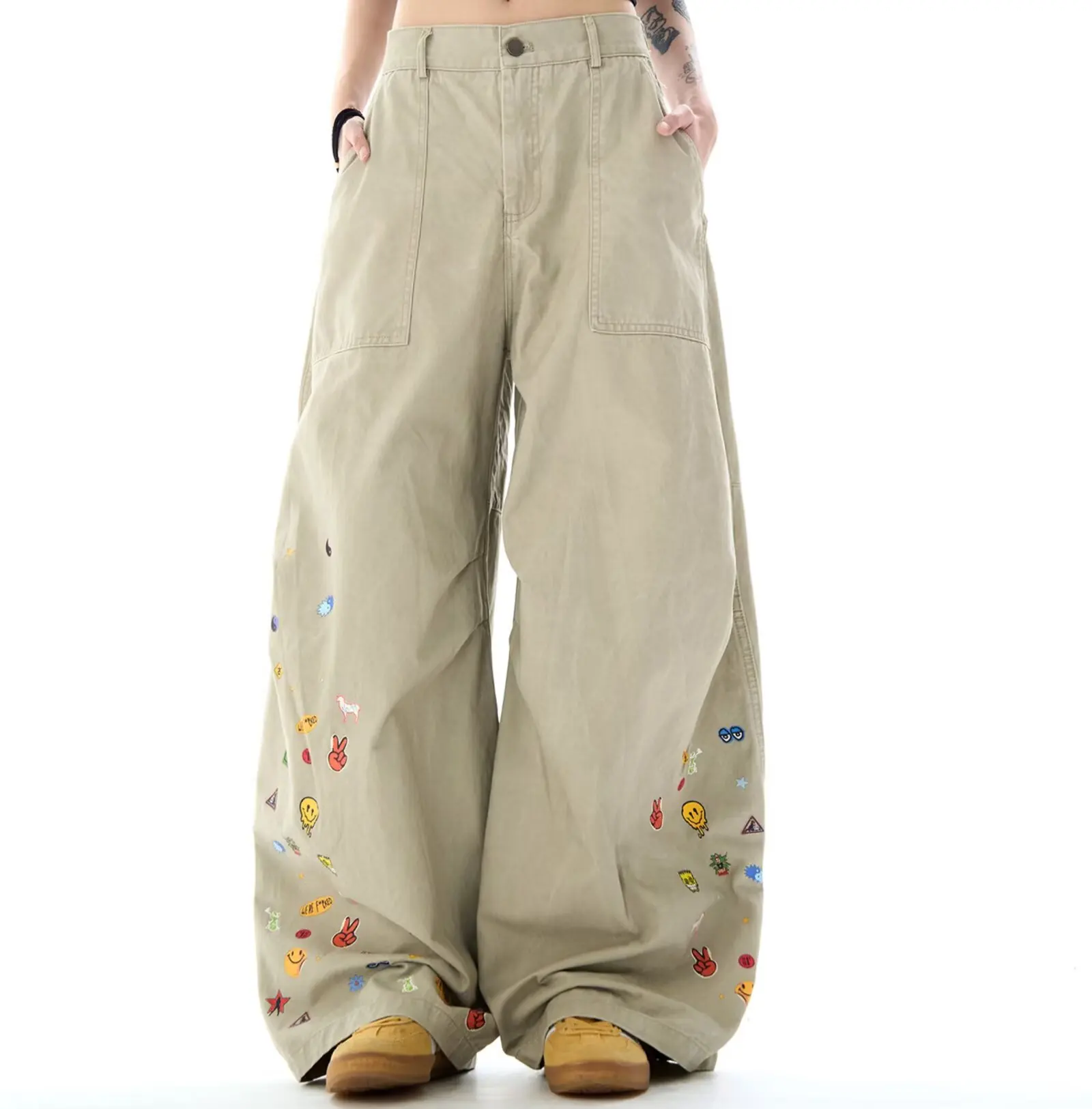 

Y2K Cartoon Printed Washed Workwear Jeans Women Simple Fashionable Fun Curved Knife Versatile Trendy Artistic New Style