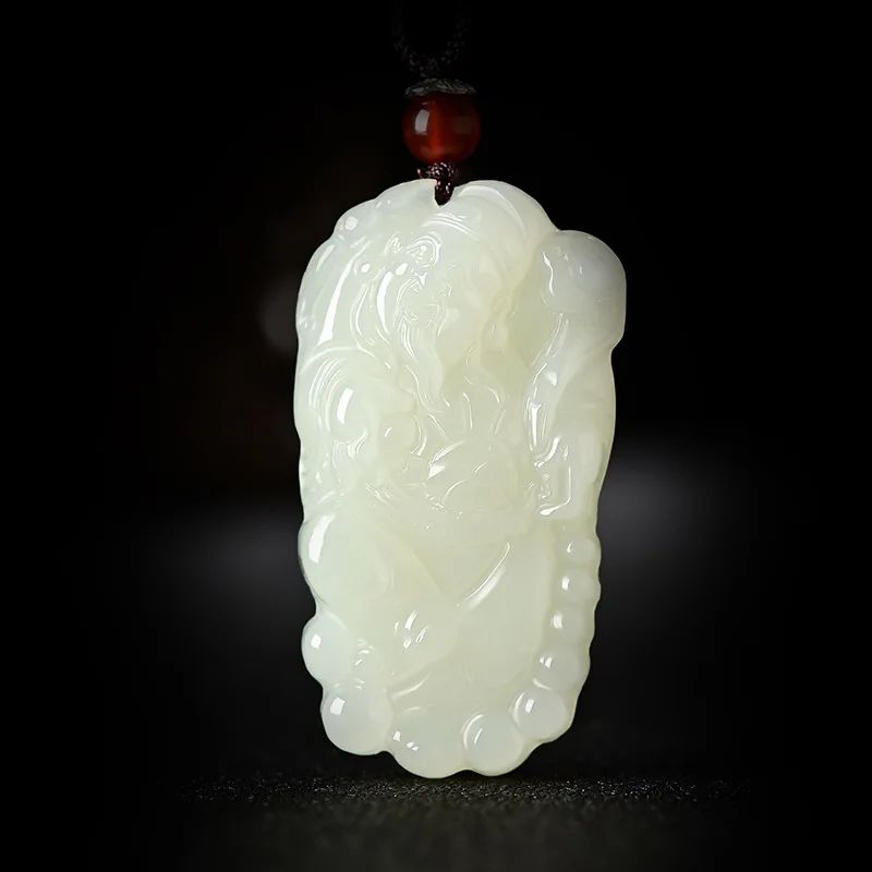 

Ювелирные изделия из натурального нефрита Хэтянь, белый нефрит, кулон «Бог богатства» для мужчин и женщин