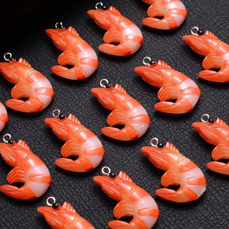 10Pcs Acrylic Resin Cartoon Seafood Charms 3D Simulated Lobster Shrimp Pendants DIY Jewelry Making Accessories for Necklace