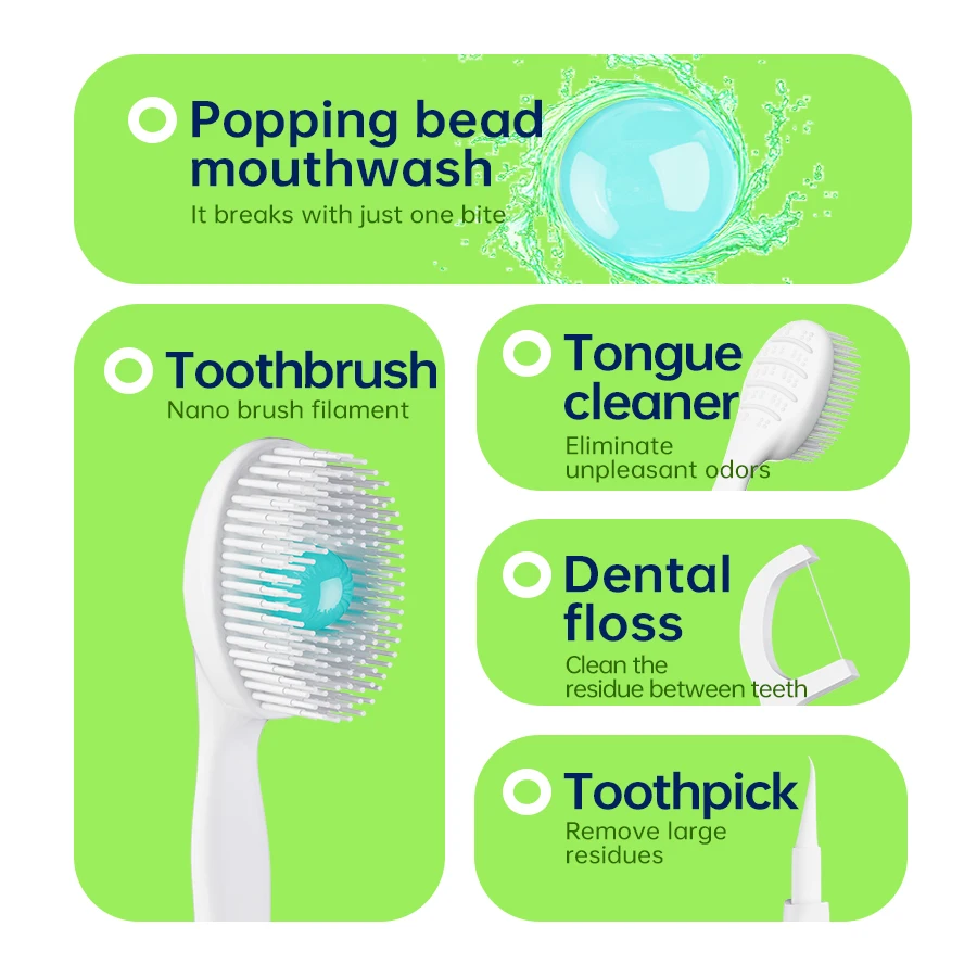 فرشاة أسنان محمولة للسفر، فرشاة أسنان صغيرة قابلة للانفجار، فرشاة أسنان لتنظيف الكبار يمكن التخلص منها، معبأة بشكل فردي
