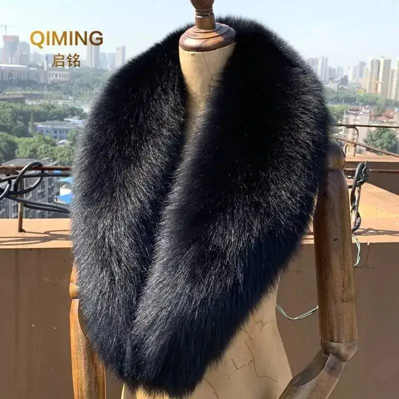 Winter Real Fox Fur Collar Woman Black Natural Fur Scarf Shawl For Women Collars Wraps Neck Warmer Fur Scarves Luxery Scarf Men