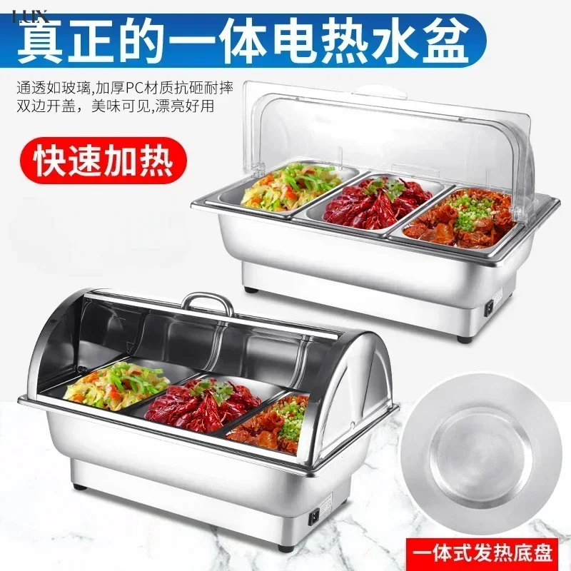 

Electric heating buffet stove. Stainless steel. Visible flip cover. Thickened insulation pot. Keep warm.Stylish & practical.