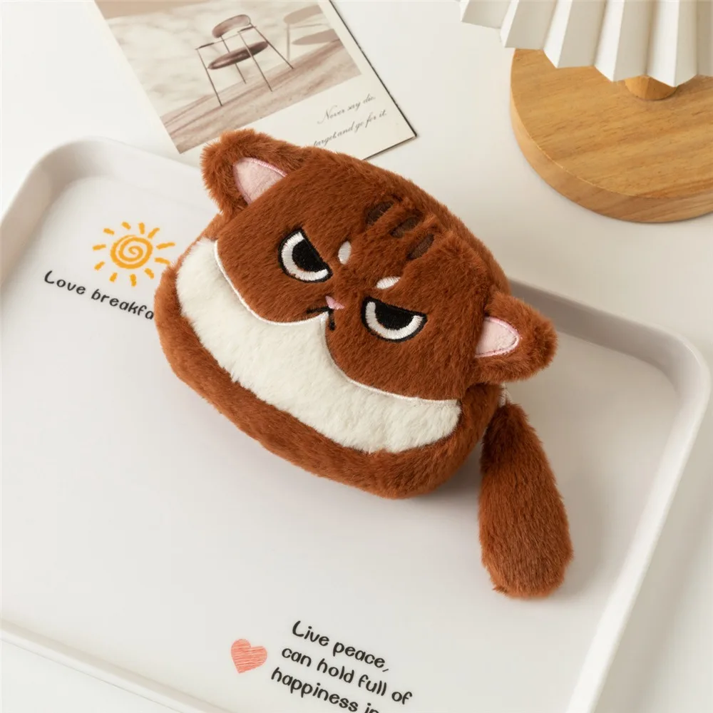 

Cartoon Cat Shape Coin Purse Zipper Closure Soft Plush Makeup Organizer Mini Cute Lipstick Pouch for Kids
