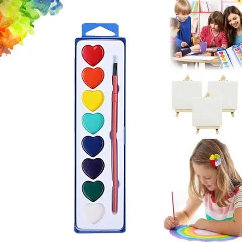 Bilashmart 8 Colors Watercolor Paint Set Heart Shaped With Water Brush Pen Watercolor Paint Palette Solid Portable Water Color Paints