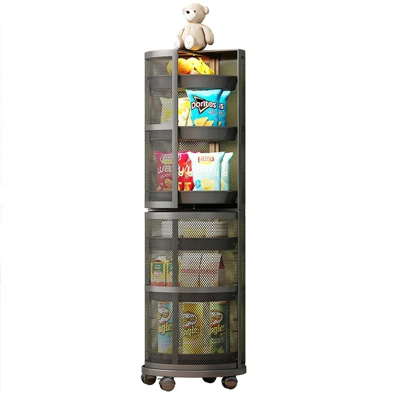 Luxury Kitchen Multifunctional Organizer Storage Vegetable Rack Cabinet Corner Rotatable Shelf With Door Wheeled Mobile Trolley