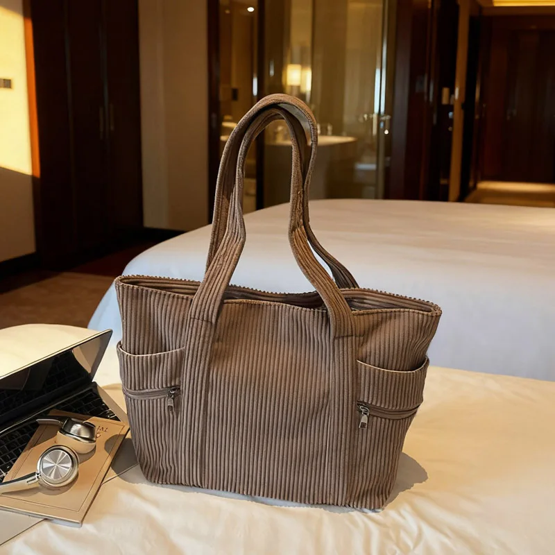

New Winter Korean Style Corduroy Shoulder Bag Women Fashion Retro Simple Handle Storage Bag Versatile Texture Bags for Travel