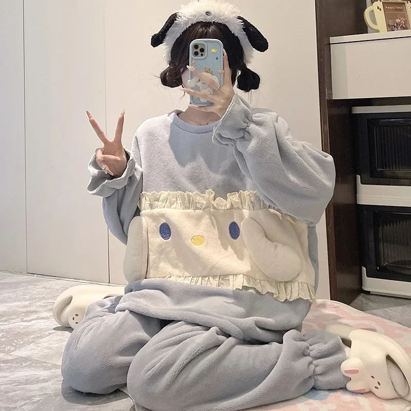 Sanrio pajamas winter warm jade cinnamon dog two-piece set cartoon Sanrio pajamas pants set women's jade cinnamon dog pajamas