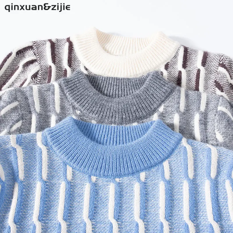 

Q&Z Mens Streetwear Harajuku Sweater Vintage Stripe Pullovers O-neck 2022 Autumn Knitted Sweater Jumpper Casual Fashion Tops